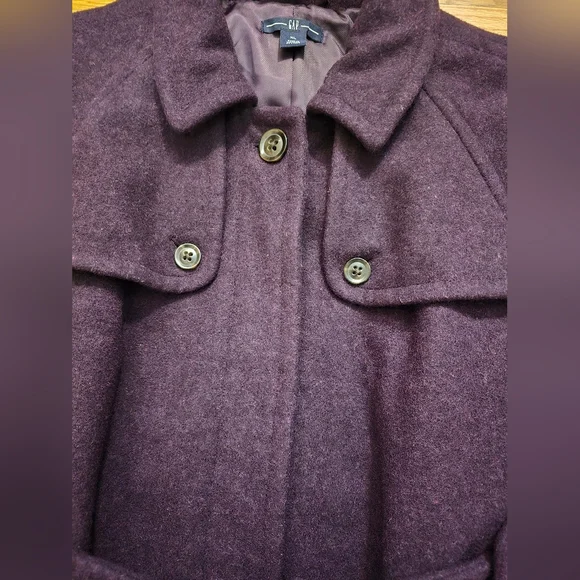 GAP Women's Purple Wool Blend Pea Coat Size XL Jacket Belted 3/4 Sleeve - Picture 6 of 12